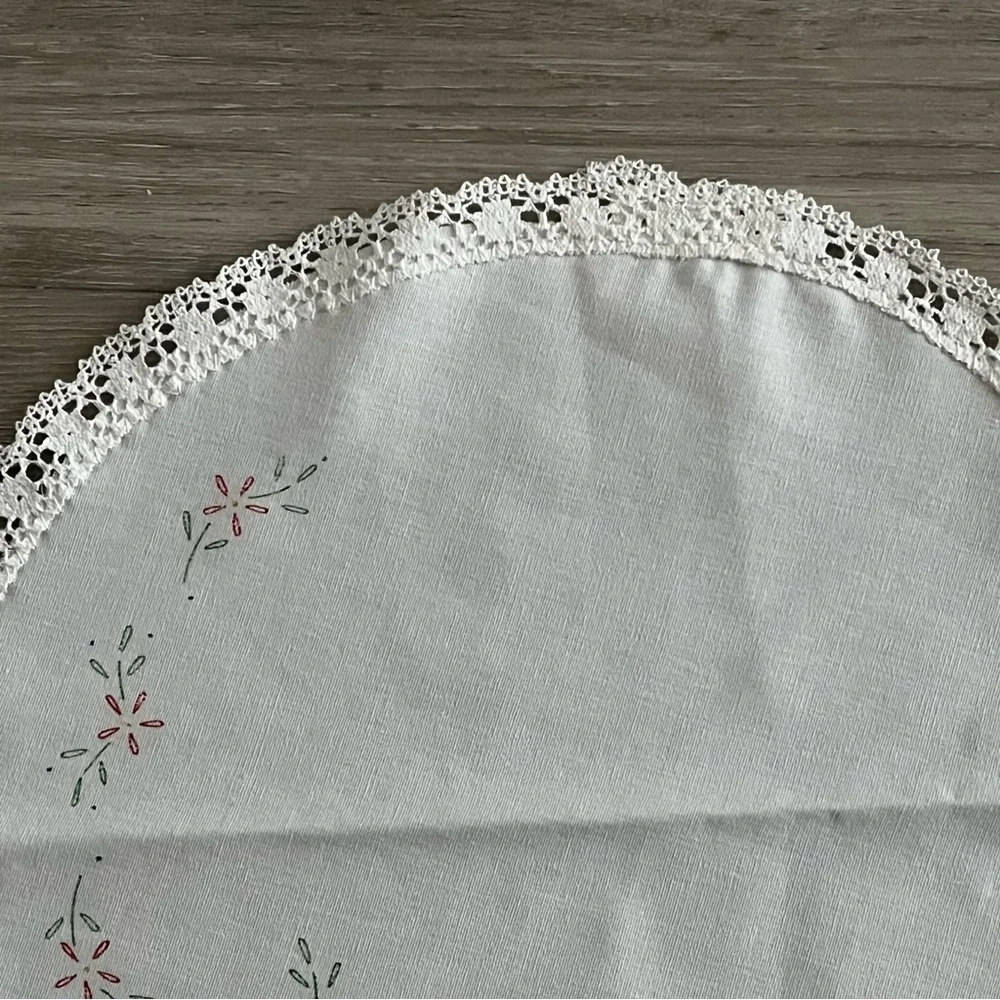 NWOT Stamped Embroidery Floral Circular Doily with Cute Edging